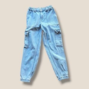 VIntage PacSun Light Blue Elastic Waist Denim Cargo Pants Woman